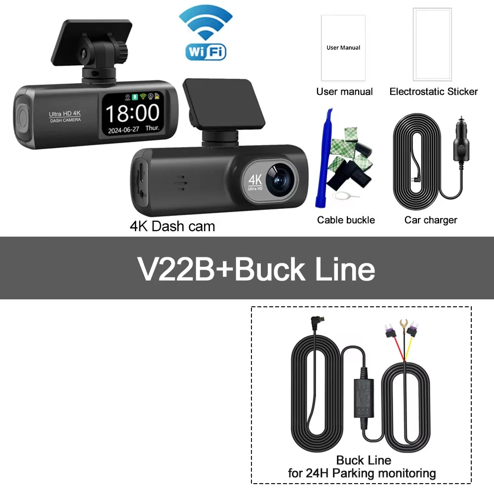 DriveBoost™ 4K Dual-Lens Dash Cam with Wi-Fi & Parking Protection